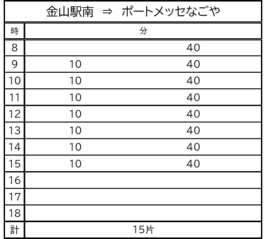 金山駅南→ポートメッセなごやの時刻表