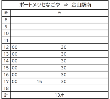 ポートメッセなごや→金山駅南の時刻表